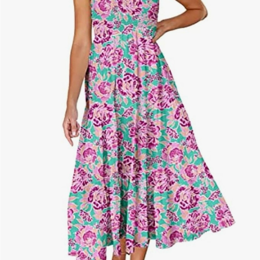 Floral Pink and Green Women's Dress